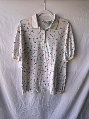 Vintage 1980’s Classic Elements Golf Print Polo Shirt XL
